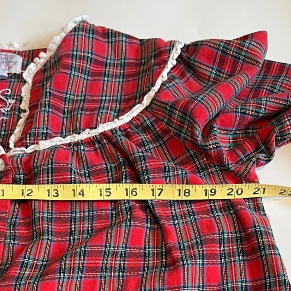 Lanz of Salzburg M Traditional Long Sleeve Nightgown Red Plaid Cotton Flannel